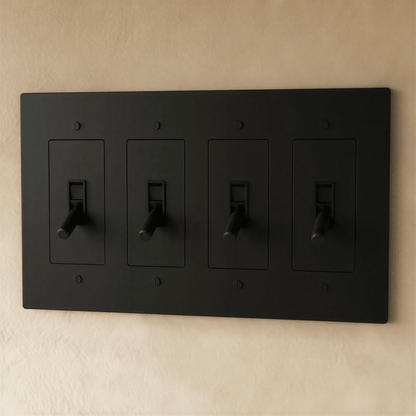 Brass toggle switch from Residence Supply, 1 to 5 gang model with multiple switch options on a white background.