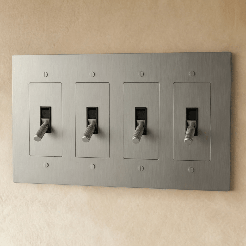 Residence Supply Brass Toggle Switch for 1 to 5 gang electrical control, featuring durable brass construction and multiple switch options.