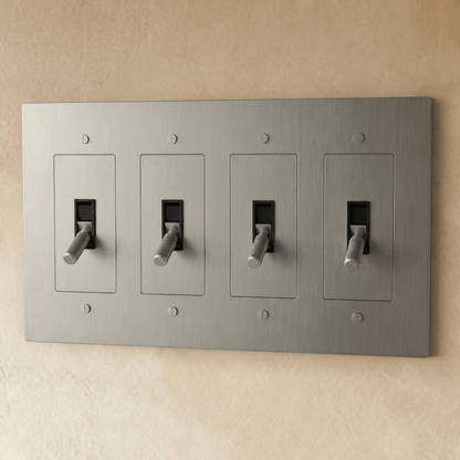Residence Supply Brass Toggle Switch for 1 to 5 gang electrical control, featuring durable brass construction and multiple switch options.