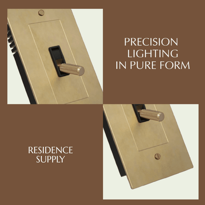 Brass toggle switch for 1 to 5 gang electrical panel, Residence Supply, showing multiple switches with brass finish and mounting hardware.