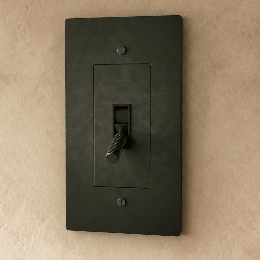 Brass toggle switch for 1 to 5 gang electrical wiring, Residence Supply brand, with multiple switches visible on the device.