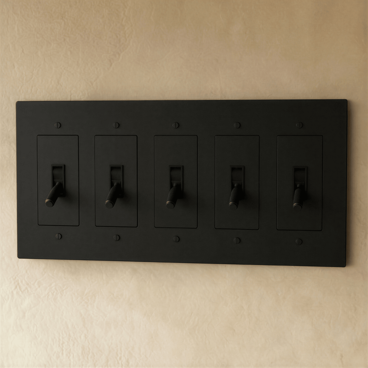 Brass toggle switch from Residence Supply, 1 to 5 gang electrical switch with metal toggle and mounting plate.