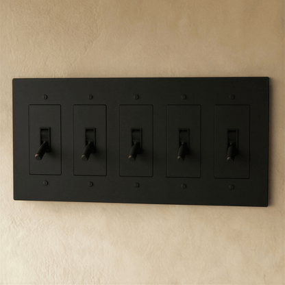 Brass toggle switch from Residence Supply, 1 to 5 gang electrical switch with metal toggle and mounting plate.