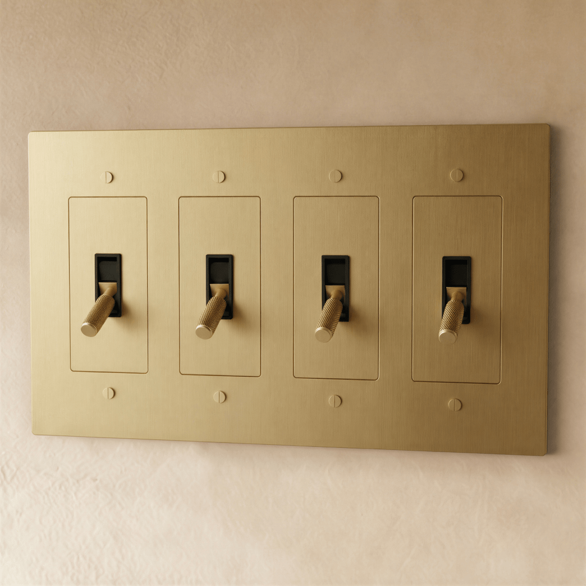 Brass toggle switch for 1 to 5 gang electrical wiring, Residence Supply brand, with multiple switch positions and metallic finish.