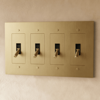 Brass toggle switch for 1 to 5 gang electrical wiring, Residence Supply brand, with multiple switch positions and metallic finish.