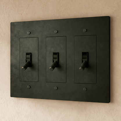 Brass toggle switch from Residence Supply, 1 to 5 gang electrical switch with metal toggle and mounting plate for home wiring.
