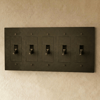 Brass toggle switch with 1 to 5 gang configuration, Residence Supply electrical switch for multi-gang wall installations.