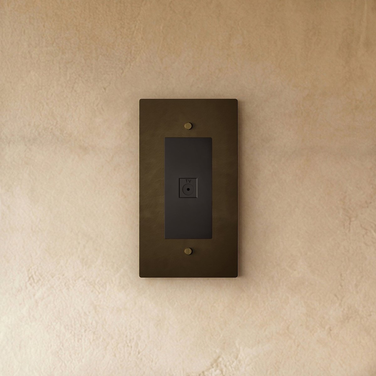 Brass 1-gang TV socket from Residence Supply showing a polished brass finish and mounting plate for wall installation.