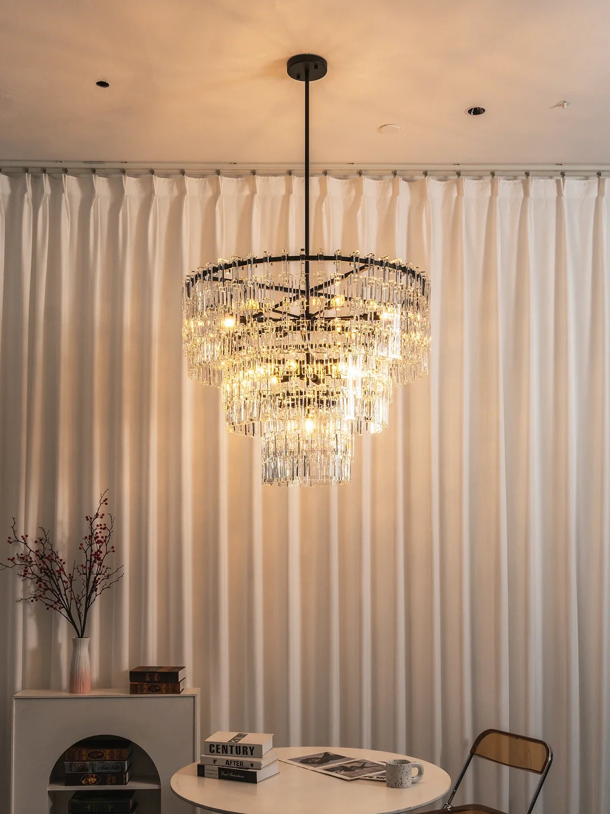 Tiered Clear Crystal Rod Chandelier