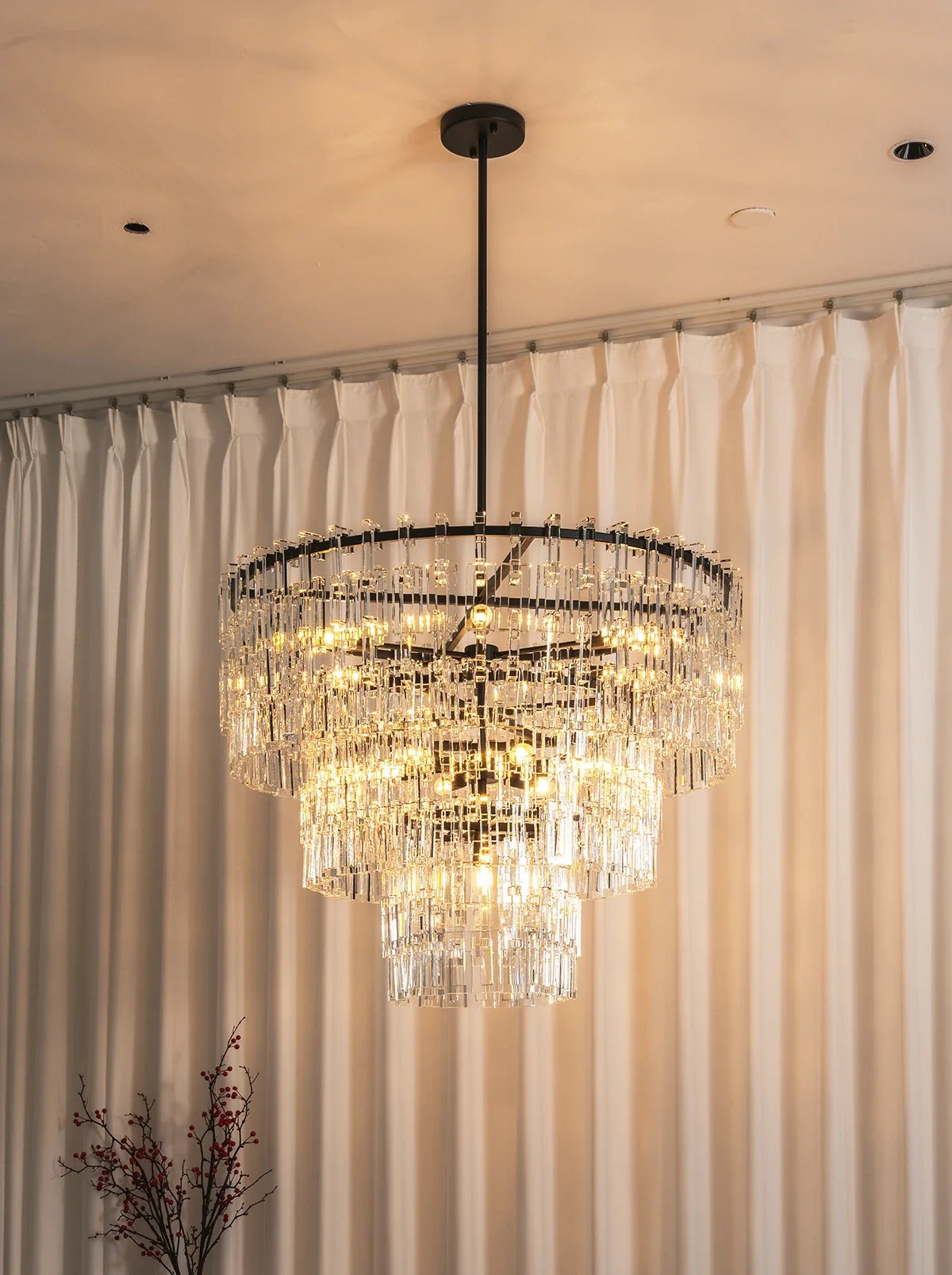 Tiered Clear Crystal Rod Chandelier