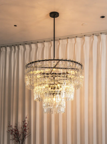 Tiered Clear Crystal Rod Chandelier
