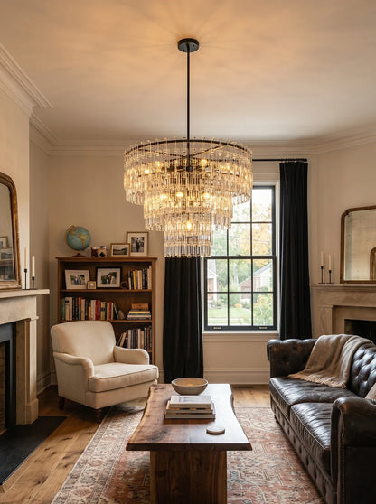 Tiered Clear Crystal Rod Chandelier