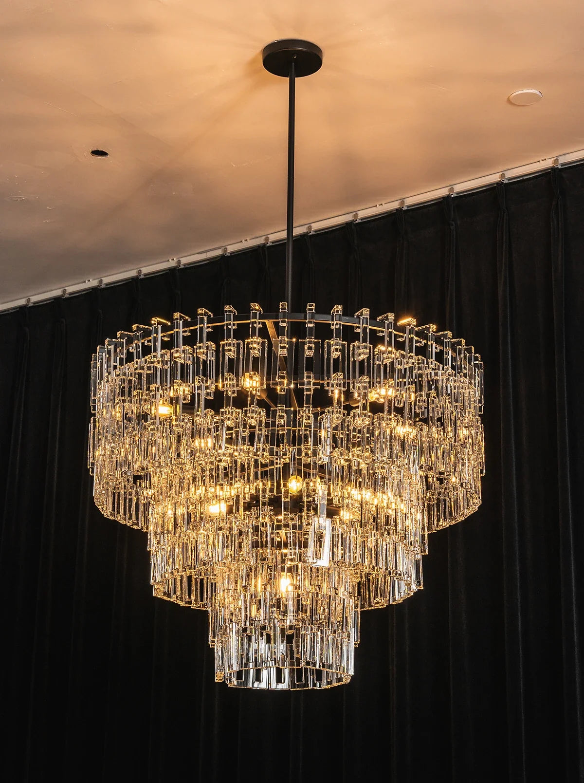Tiered Clear Crystal Rod Chandelier