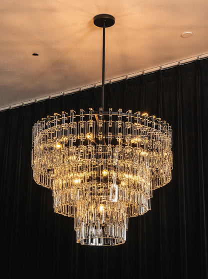 Tiered Clear Crystal Rod Chandelier