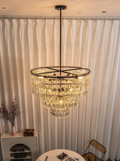 Tiered Clear Crystal Rod Chandelier