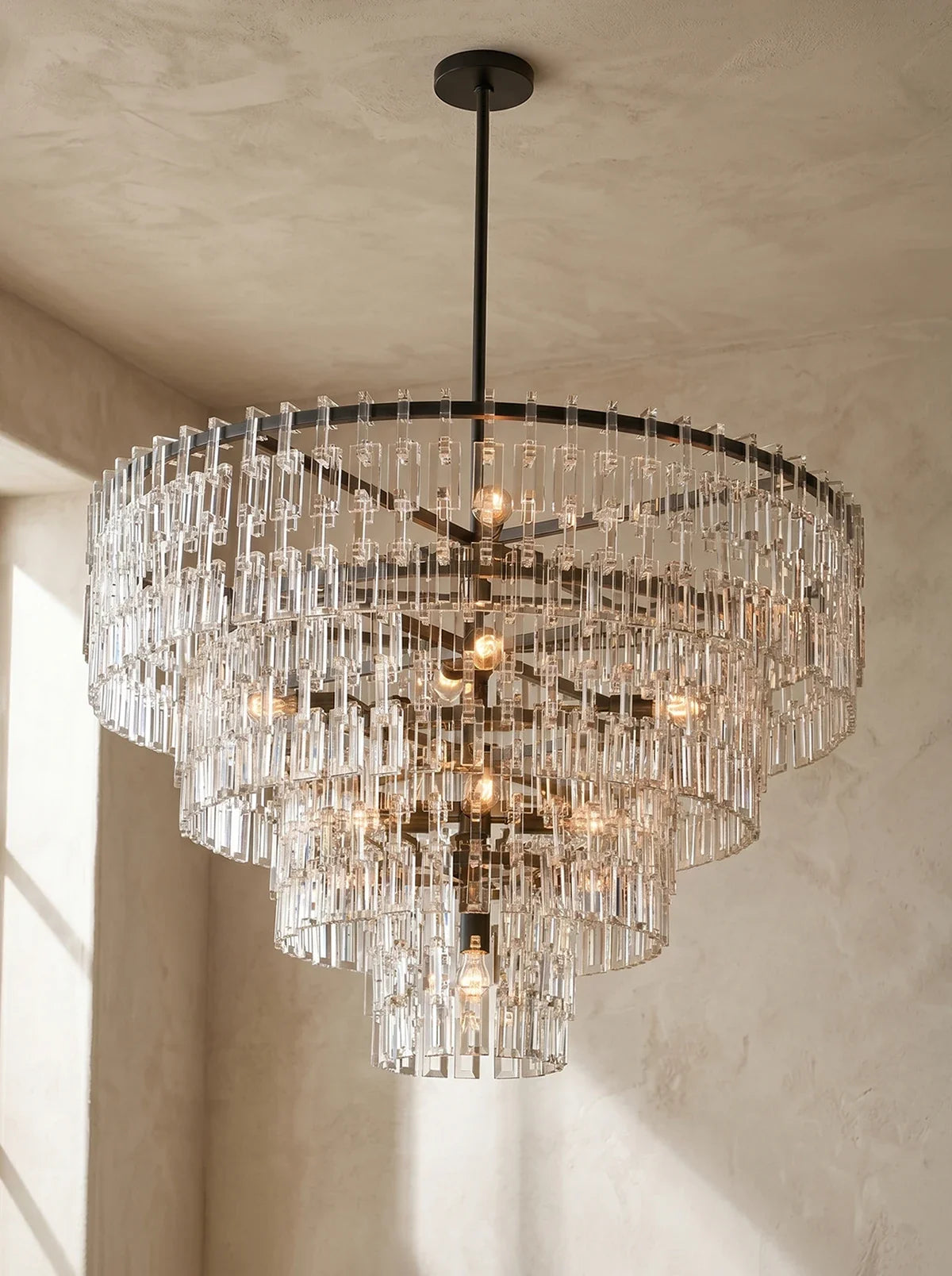 Tiered Clear Crystal Rod Chandelier