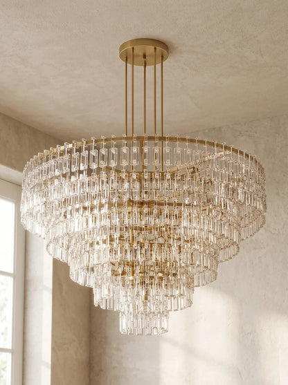 Tiered Clear Crystal Rod Chandelier