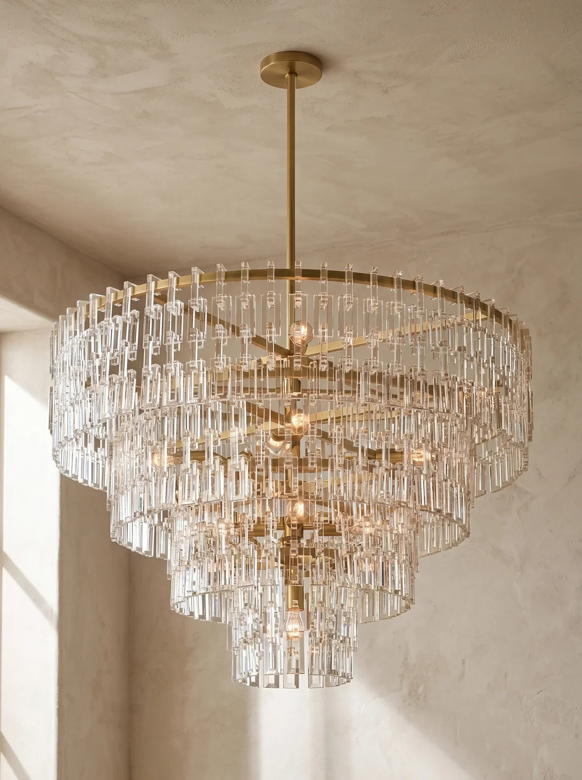 Tiered Clear Crystal Rod Chandelier