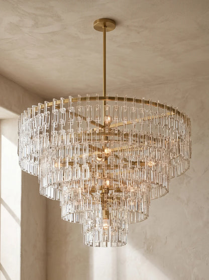 Tiered Clear Crystal Rod Chandelier