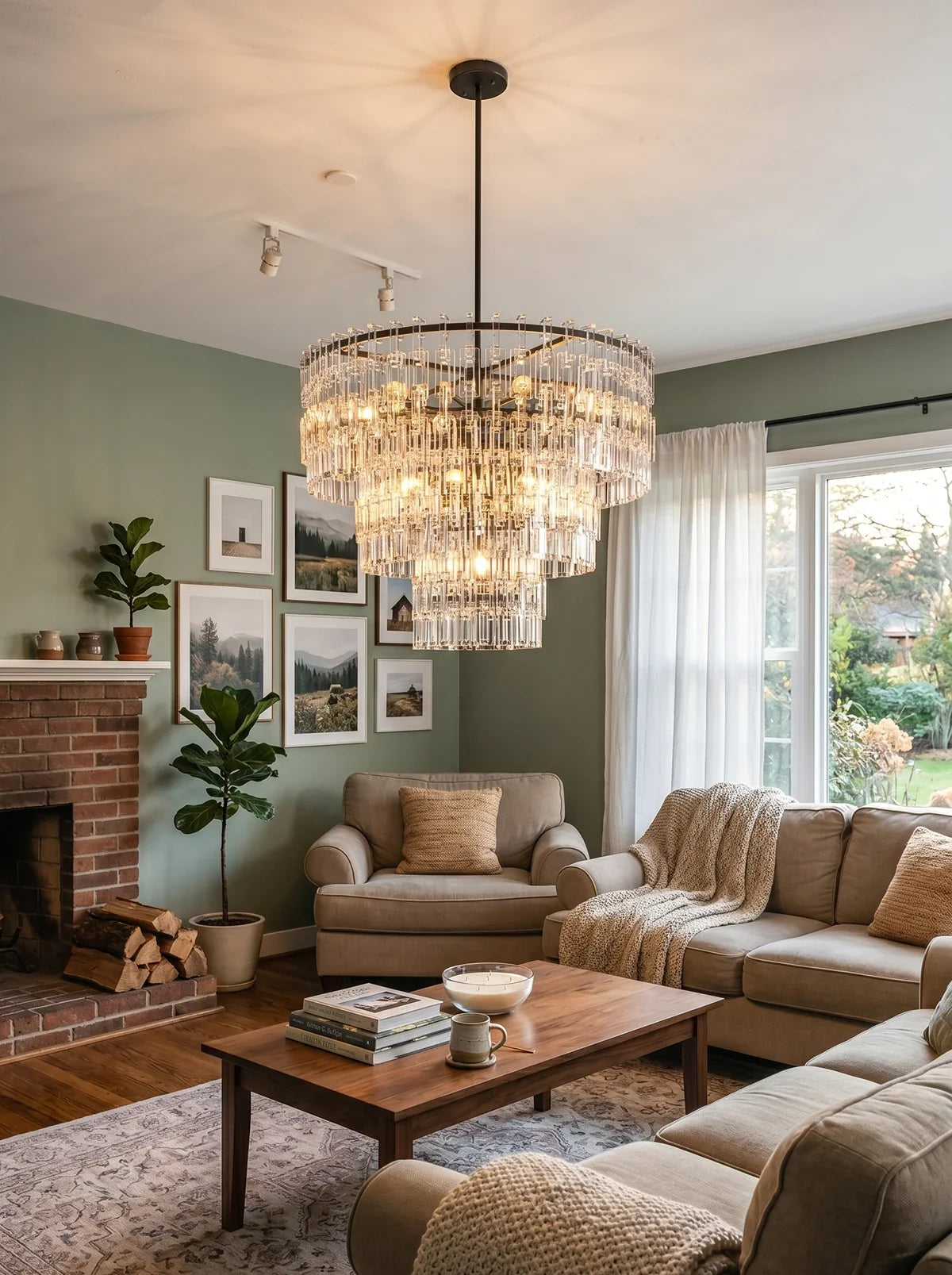 Tiered Clear Crystal Rod Chandelier