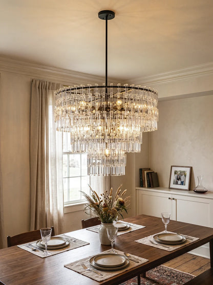 Tiered Clear Crystal Rod Chandelier