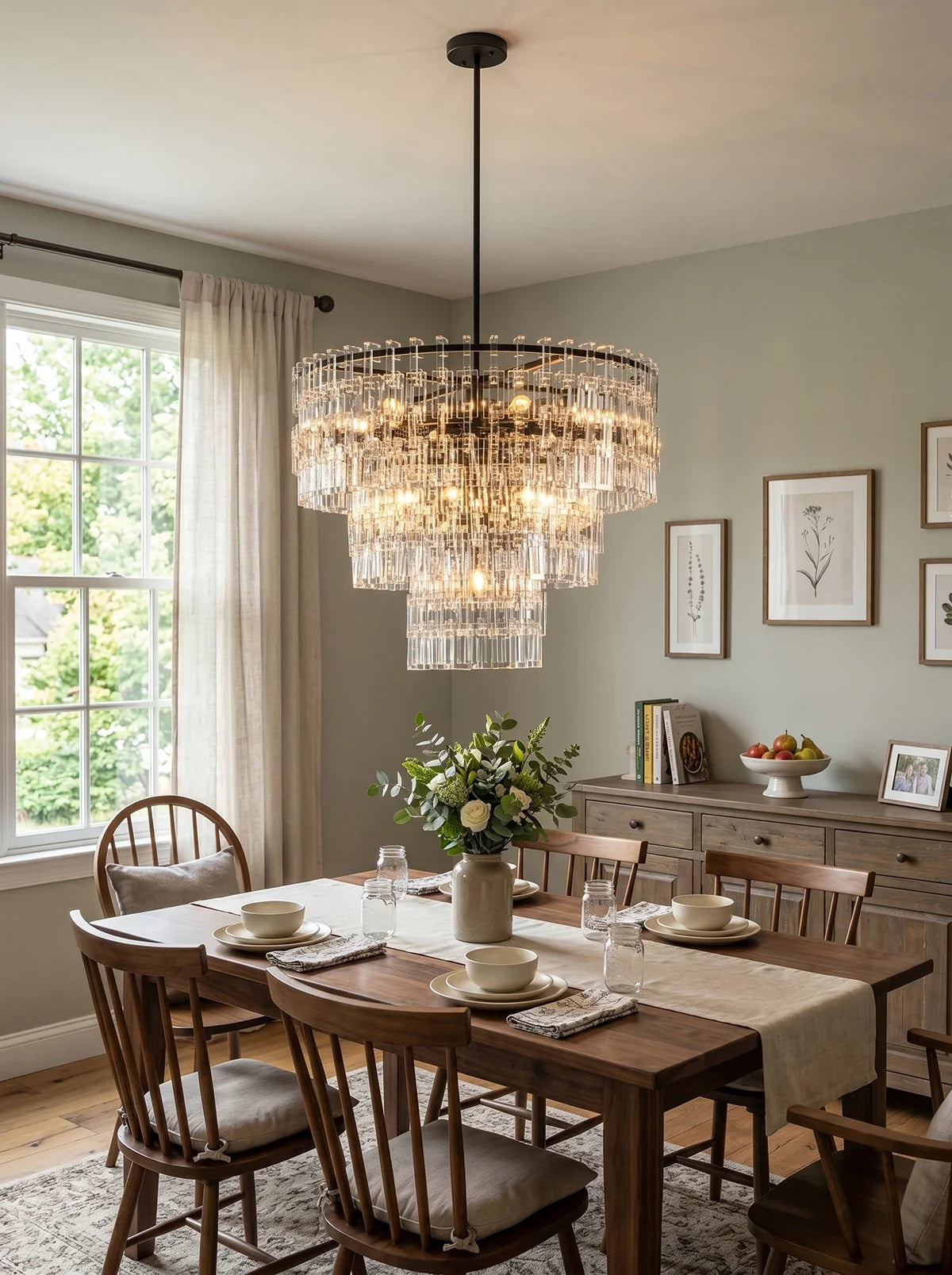 Tiered Clear Crystal Rod Chandelier