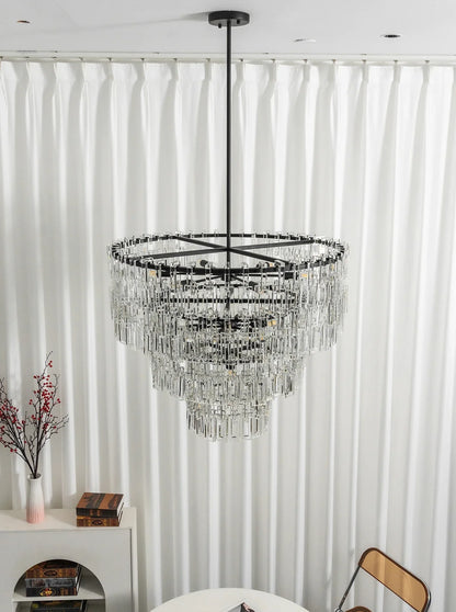 Tiered Clear Crystal Rod Chandelier