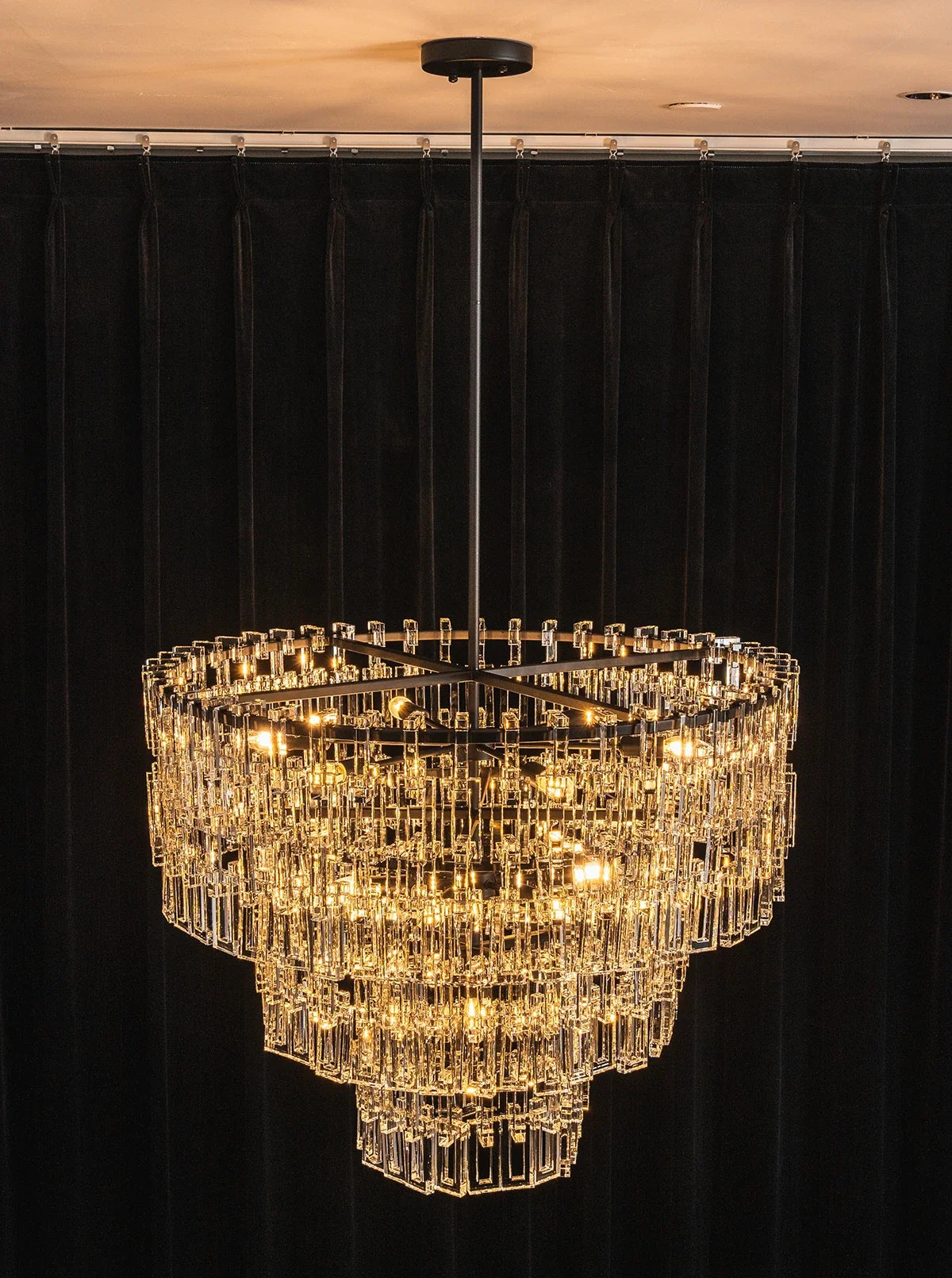 Tiered Clear Crystal Rod Chandelier