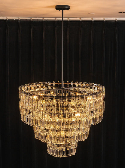 Tiered Clear Crystal Rod Chandelier