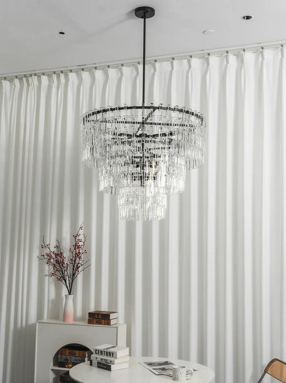 Tiered Clear Crystal Rod Chandelier