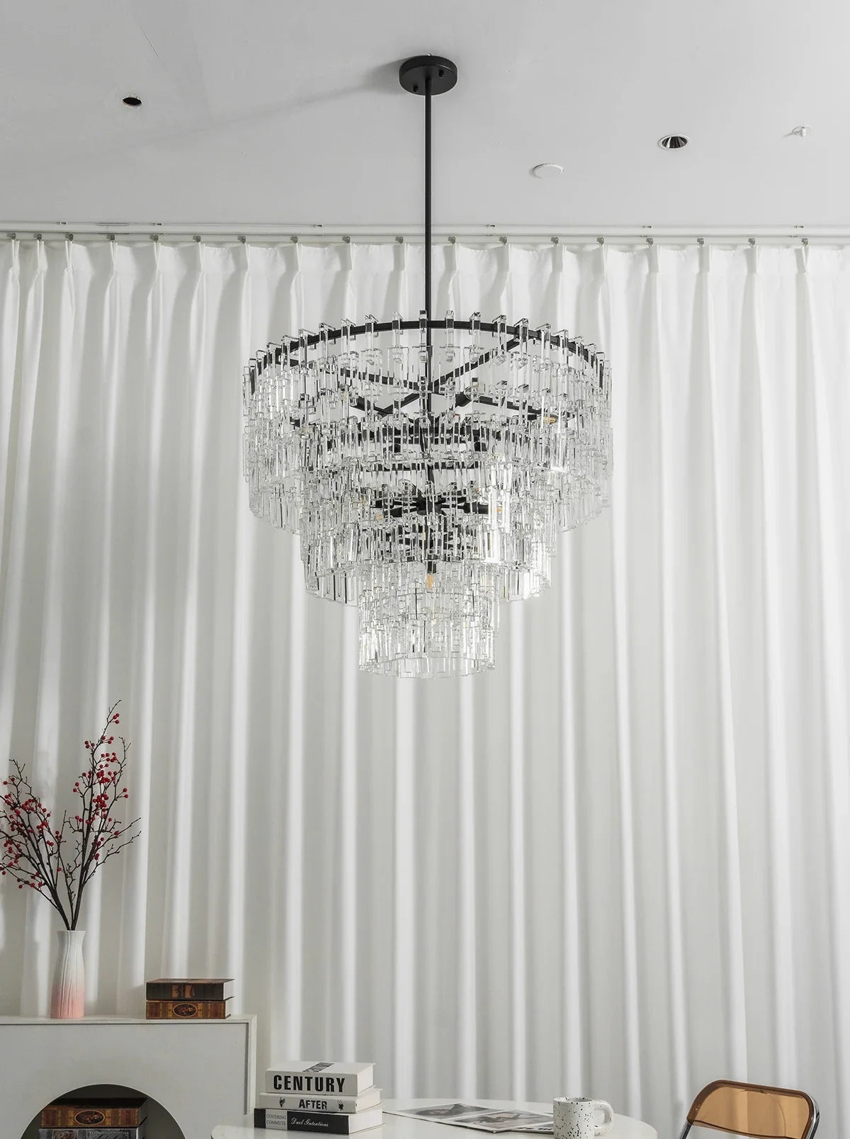 Tiered Clear Crystal Rod Chandelier
