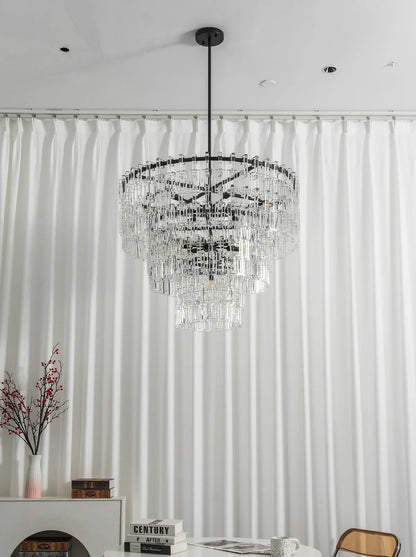 Tiered Clear Crystal Rod Chandelier