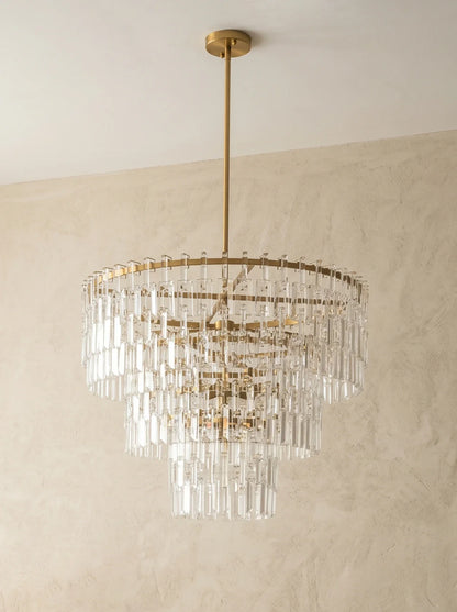 Tiered Clear Crystal Rod Chandelier