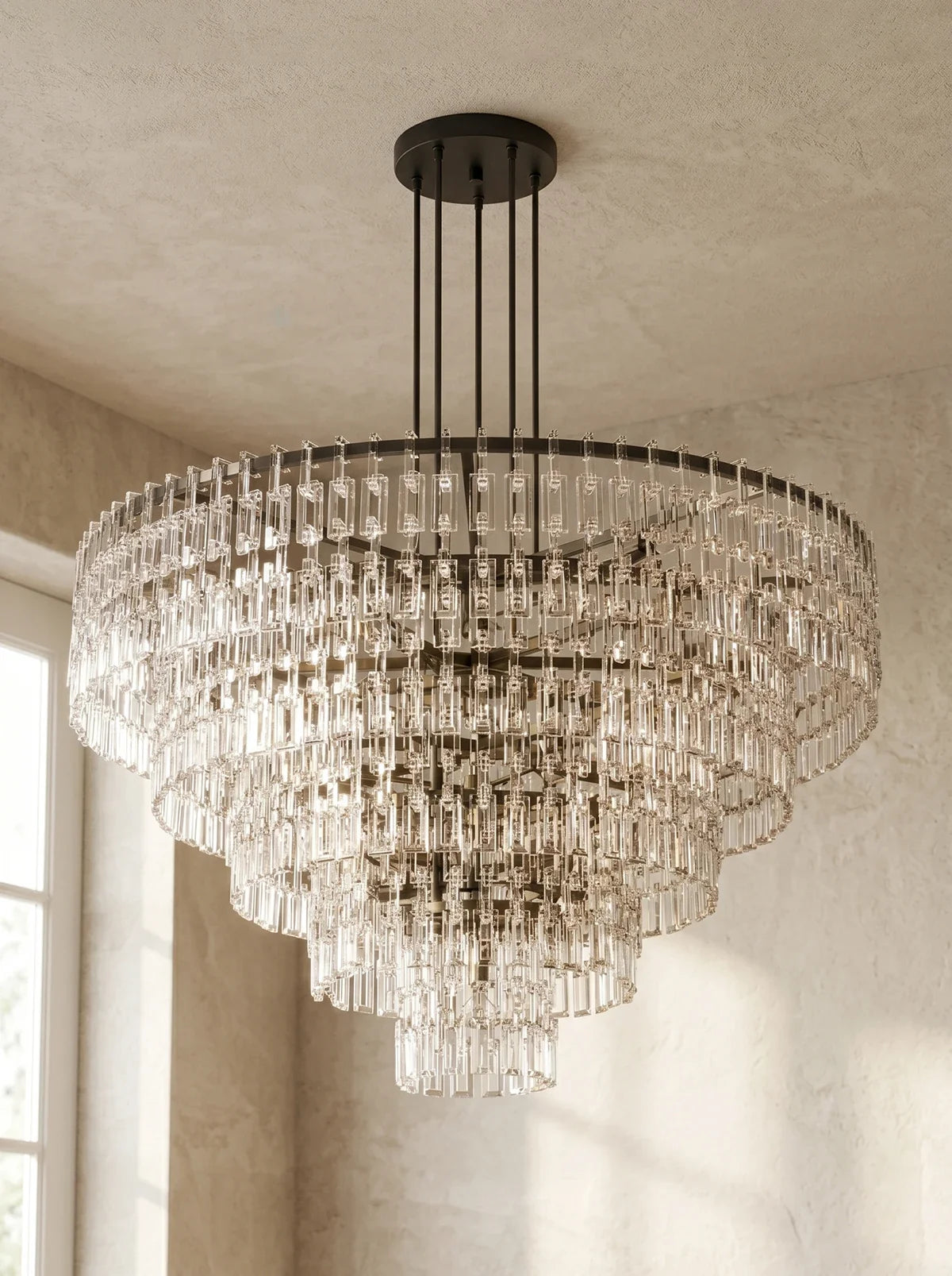 Tiered Clear Crystal Rod Chandelier
