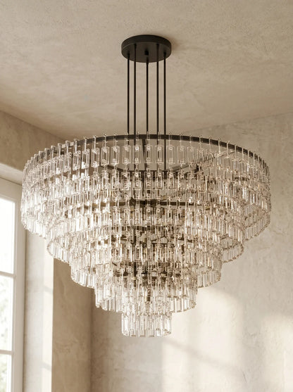 Tiered Clear Crystal Rod Chandelier
