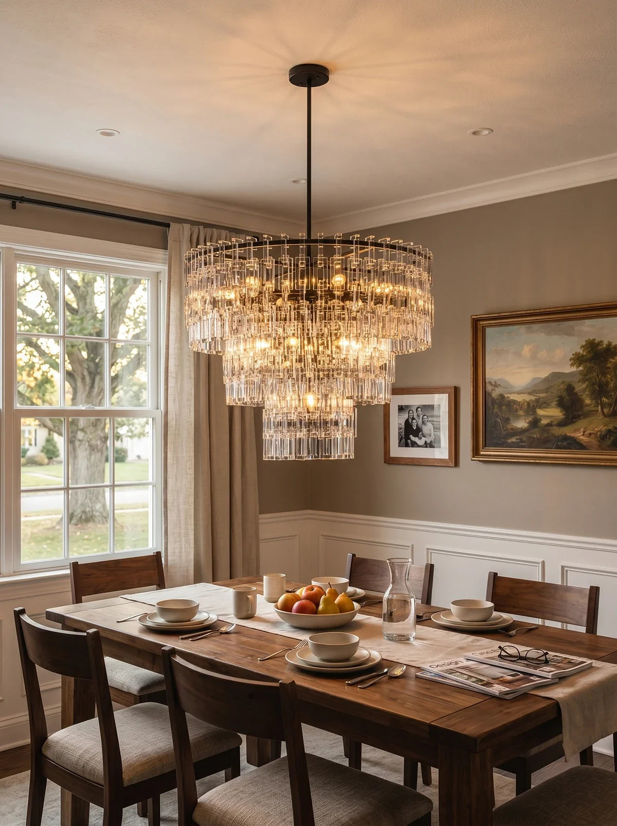 Tiered Clear Crystal Rod Chandelier