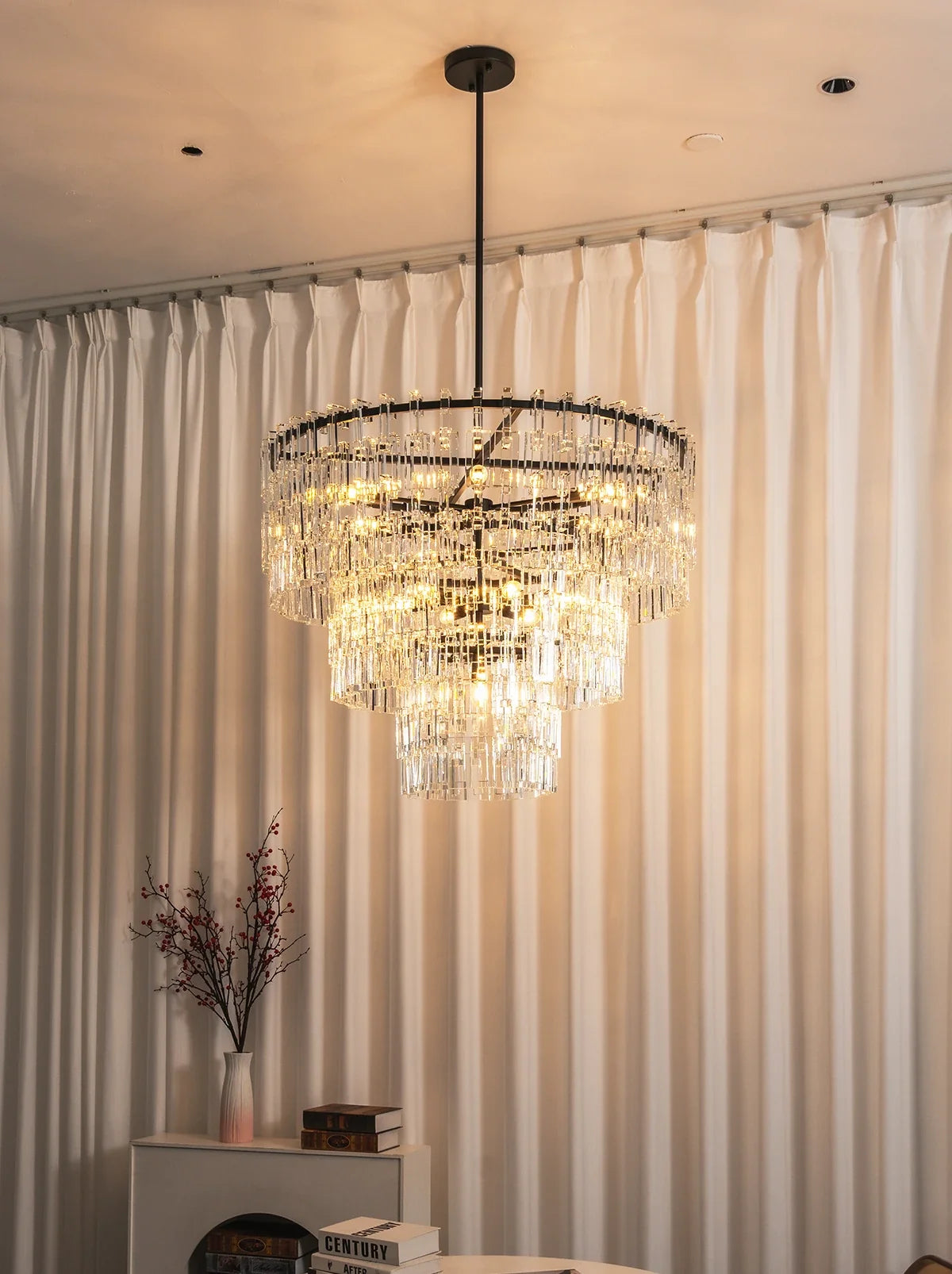 Tiered Clear Crystal Rod Chandelier