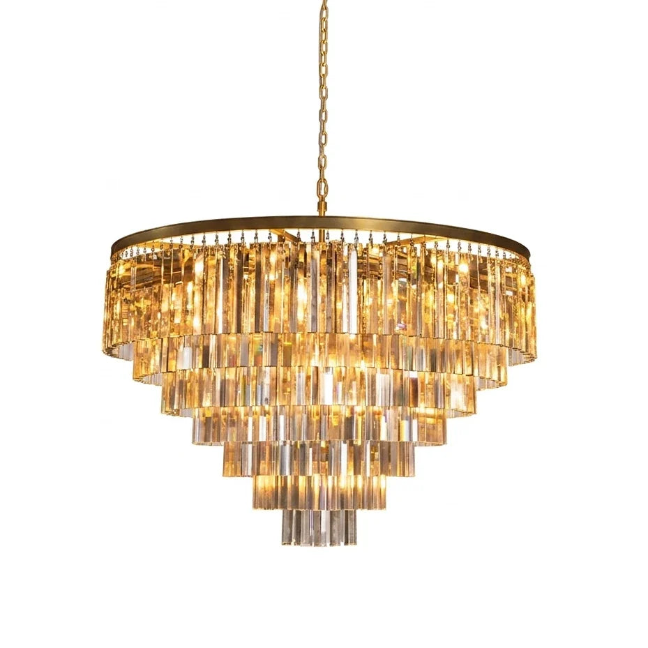 Tiered Crystal Round Brass Chandelier