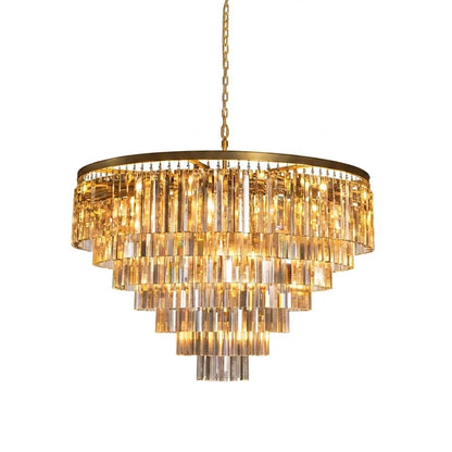 Tiered Crystal Round Brass Chandelier