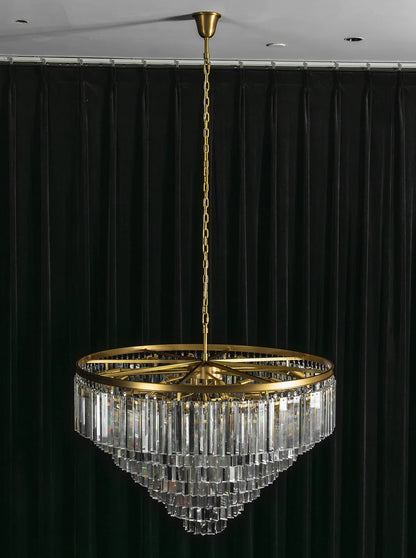 Tiered Crystal Round Brass Chandelier