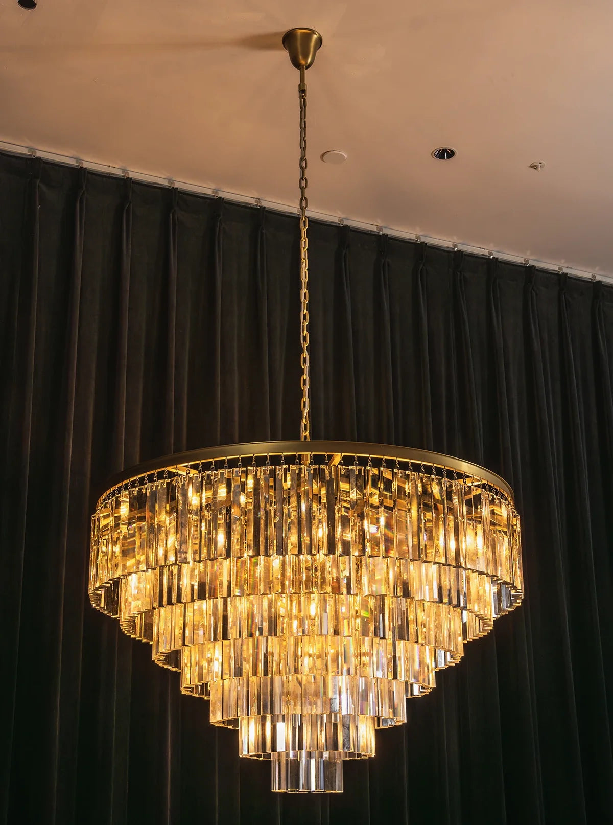 Tiered Crystal Round Brass Chandelier