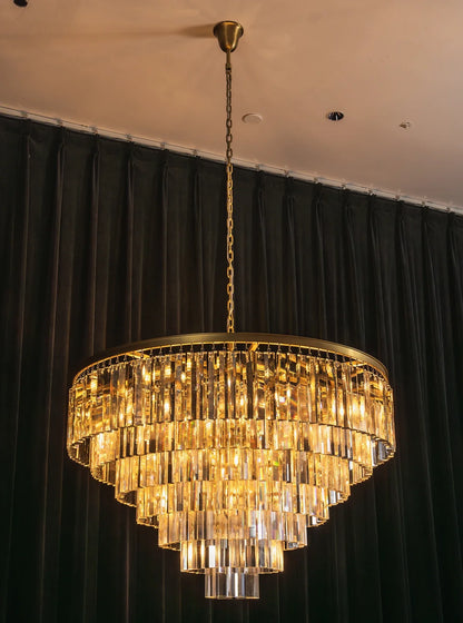 Tiered Crystal Round Brass Chandelier
