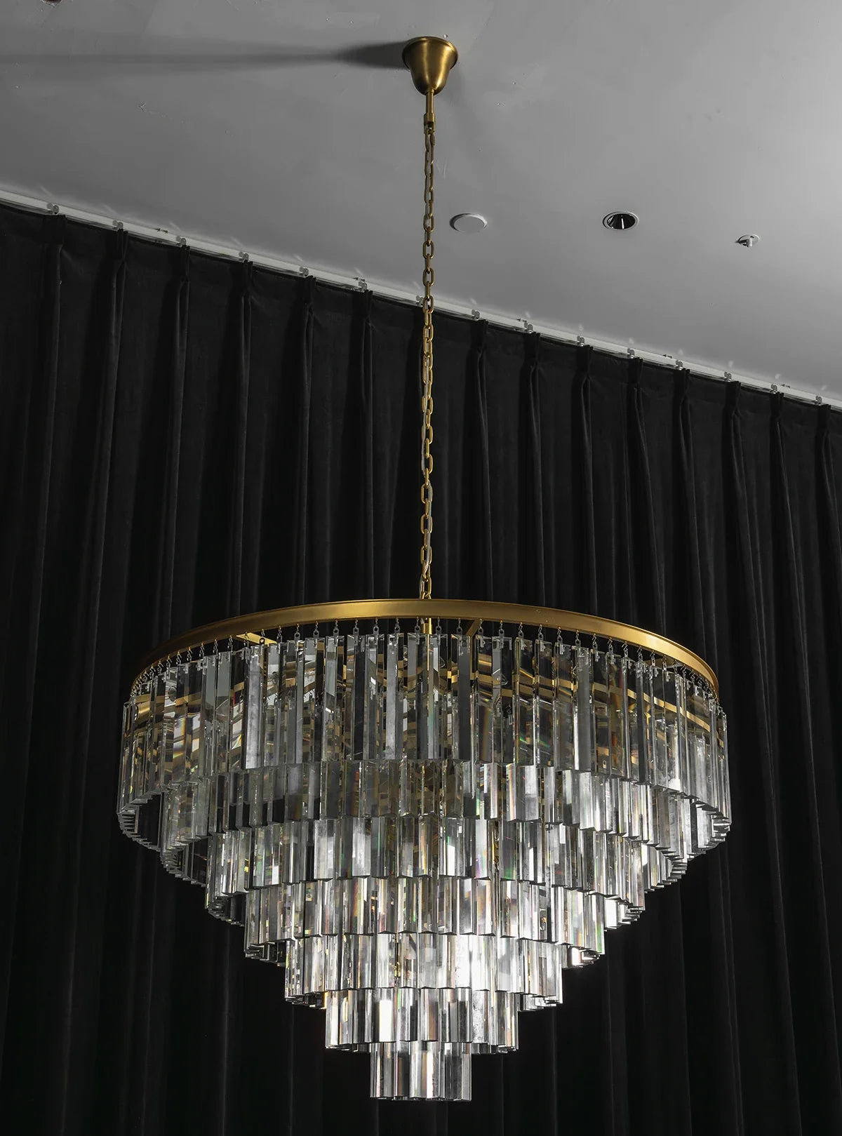 Tiered Crystal Round Brass Chandelier