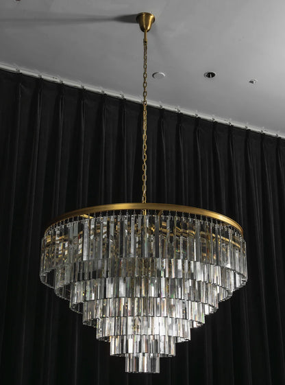 Tiered Crystal Round Brass Chandelier
