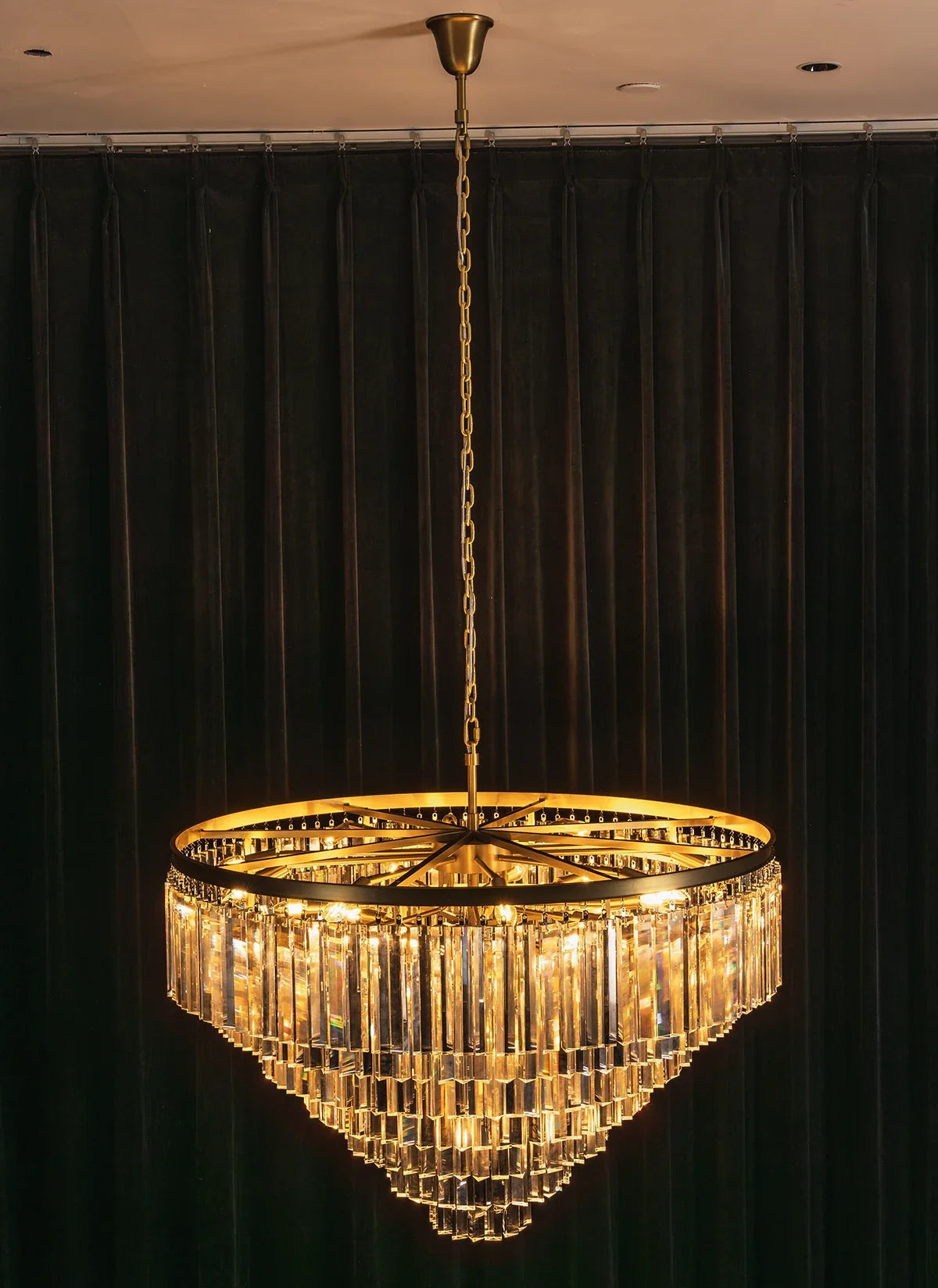 Tiered Crystal Round Brass Chandelier
