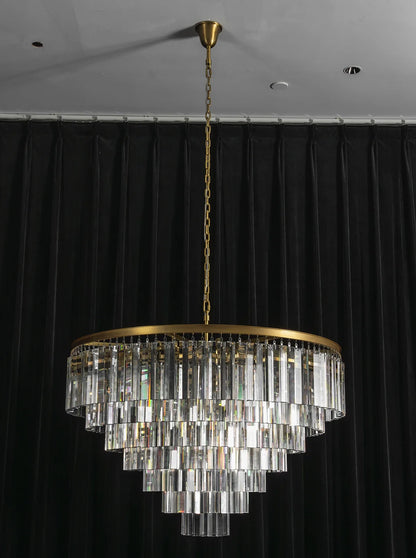 Tiered Crystal Round Brass Chandelier