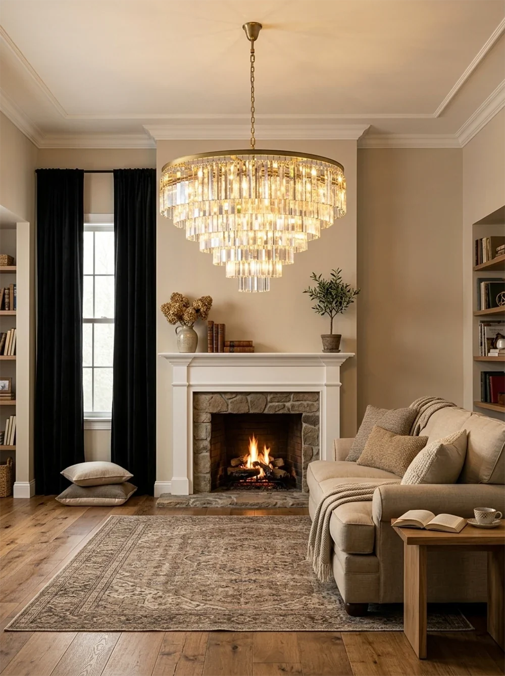 Tiered Crystal Round Brass Chandelier