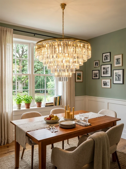 Tiered Crystal Round Brass Chandelier