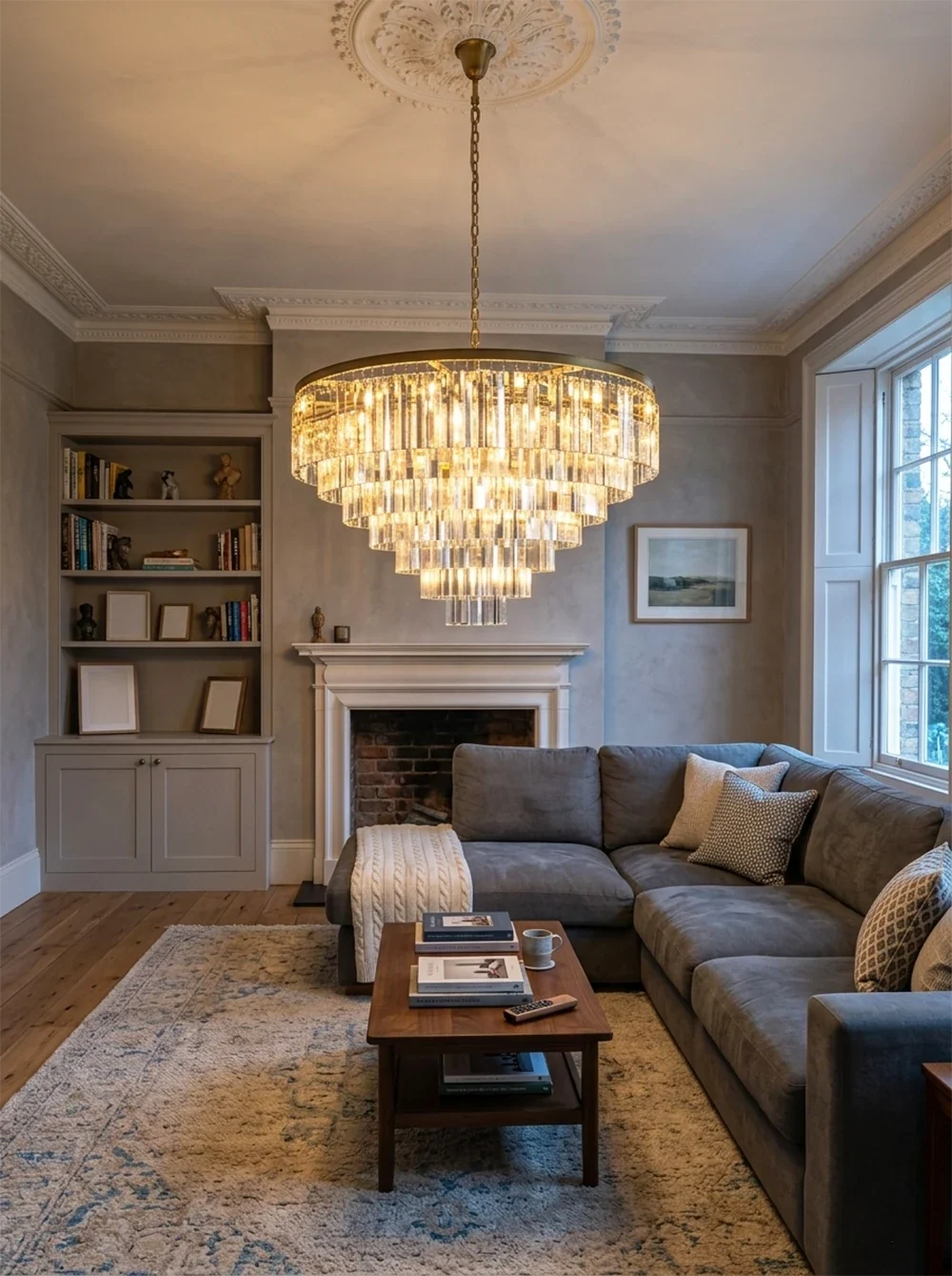 Tiered Crystal Round Brass Chandelier
