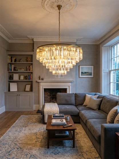 Tiered Crystal Round Brass Chandelier